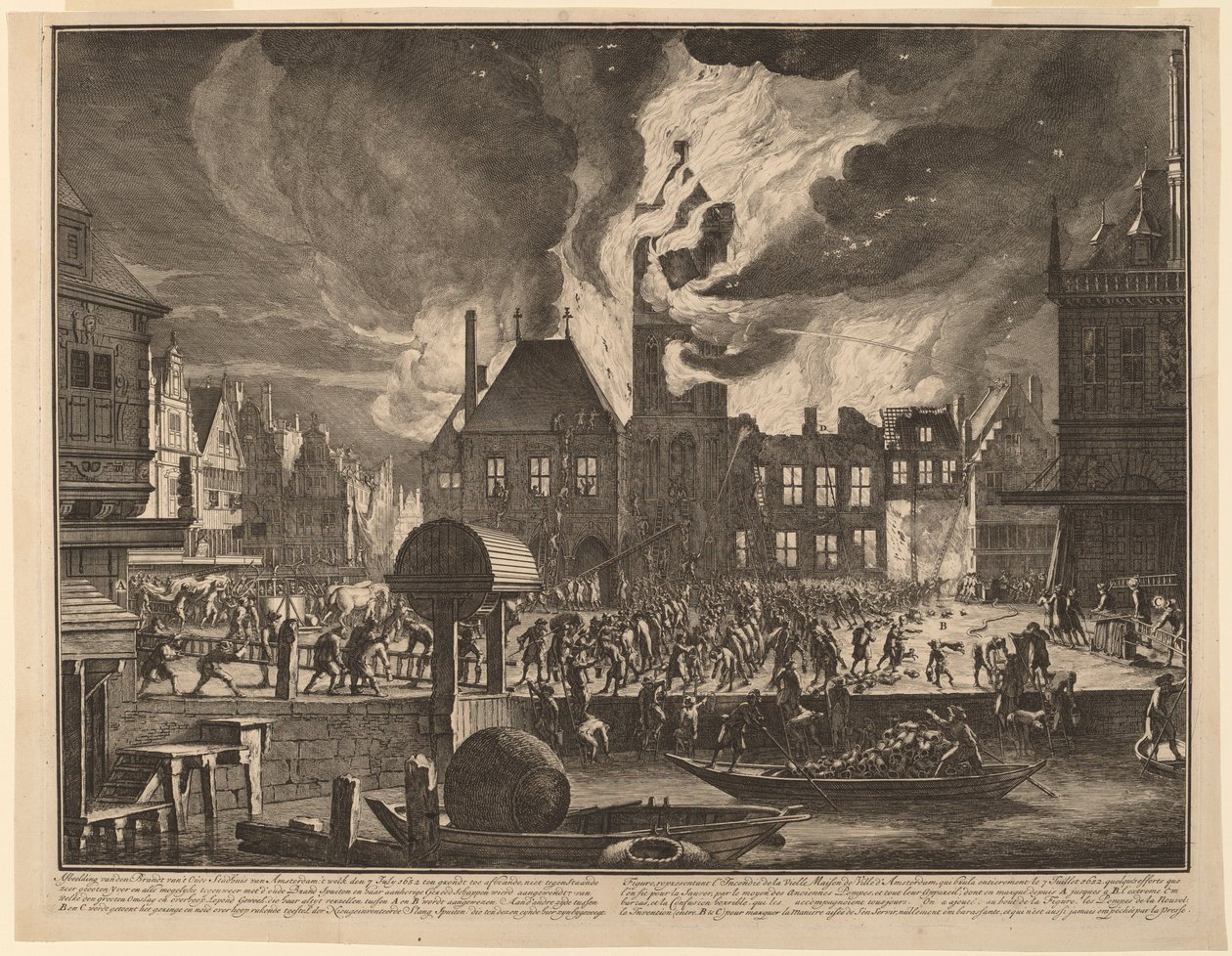 Spalenie starego ratusza w Amsterdamie autorstwa Jan van der Heyden