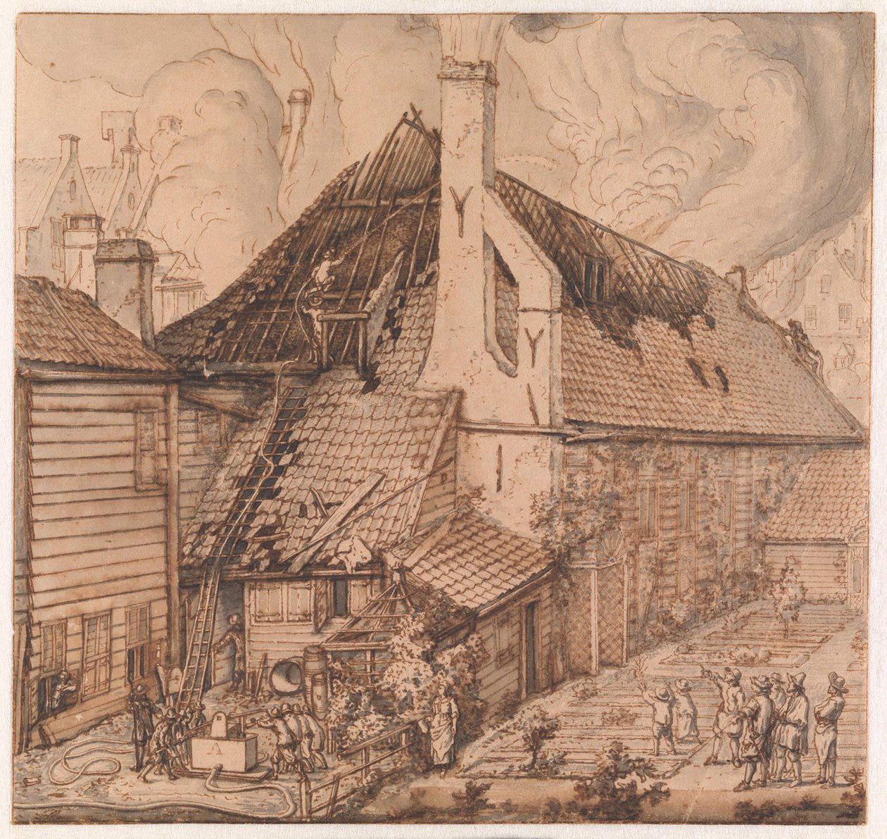 Pożar w mydlarni „De Bruynvis” autorstwa Jan van der Heyden