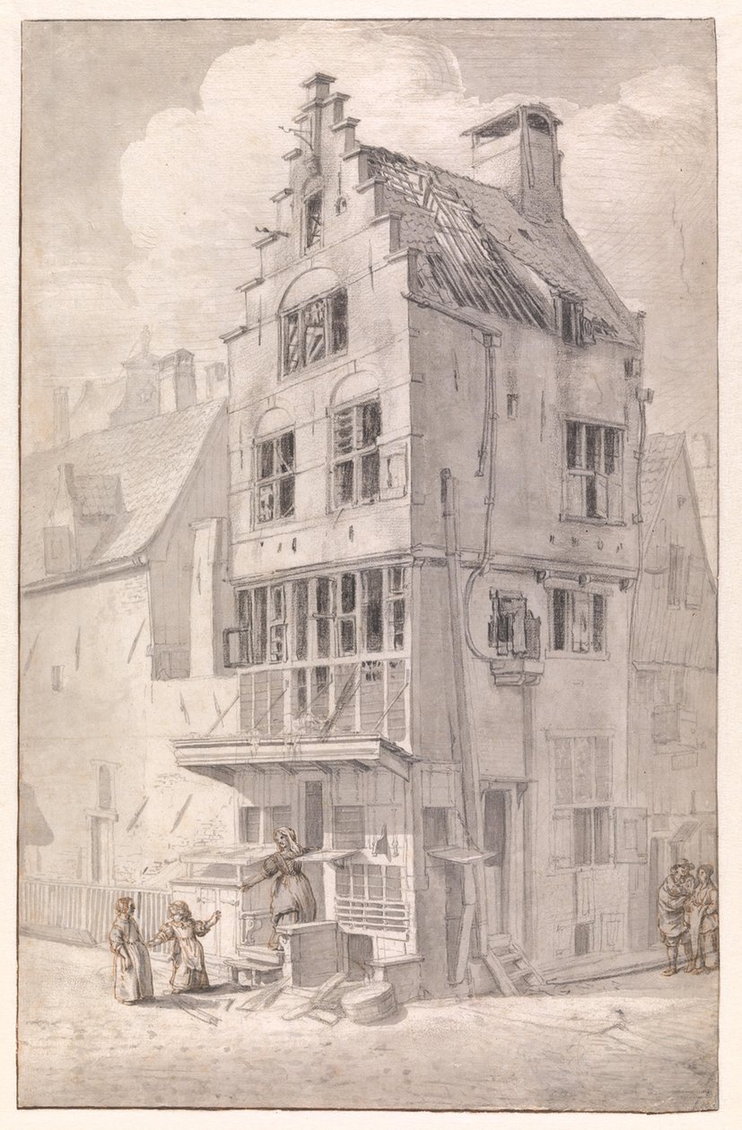 Spalony dom przy Bloedstraat autorstwa Jan van der Heyden