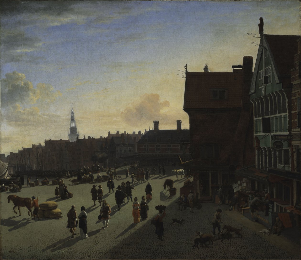 Tama i Damrak, Amsterdam, ok. 1663 autorstwa Jan van der Heyden