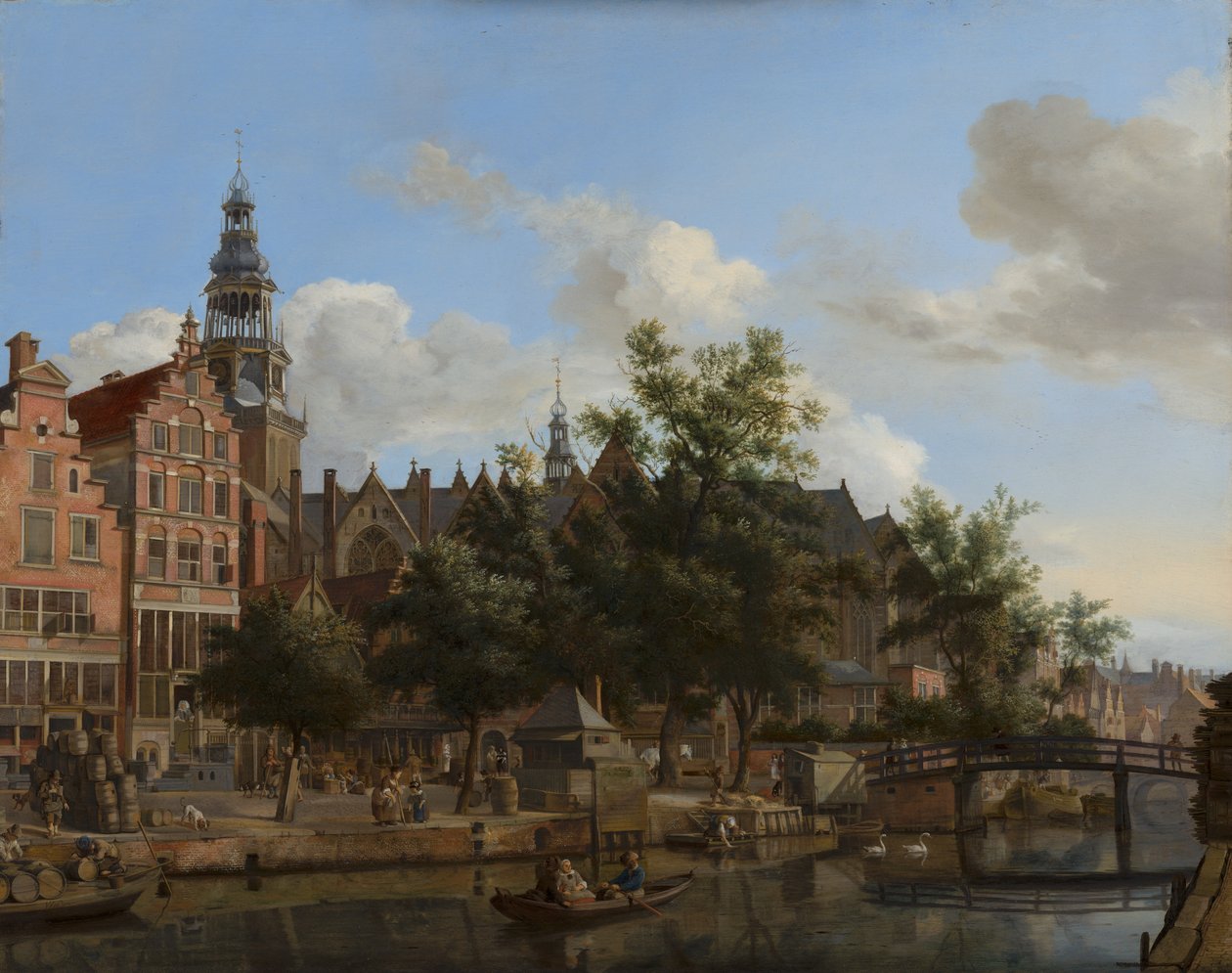 Widok na Oudezijds Voorburgwal z Oude Kerk w Amsterdamie autorstwa Jan van der Heyden