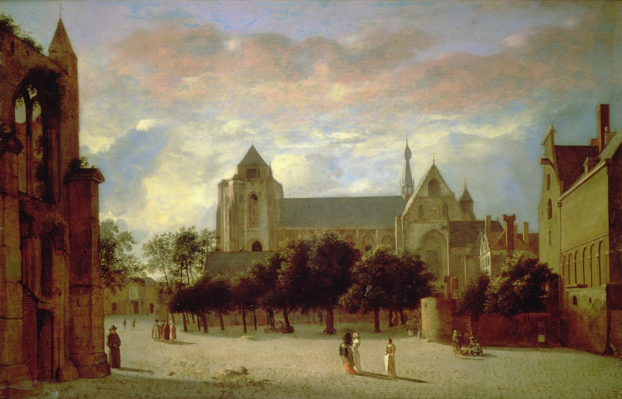 Widok na Grote Kerk w Veere od południa (olej na panelu) autorstwa Jan van der Heyden