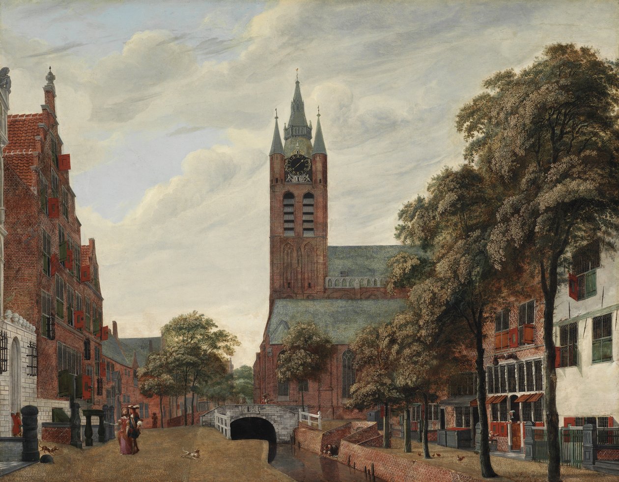 Widok na kanał Oude Delft, Delft, ok. 1660 autorstwa Jan van der Heyden