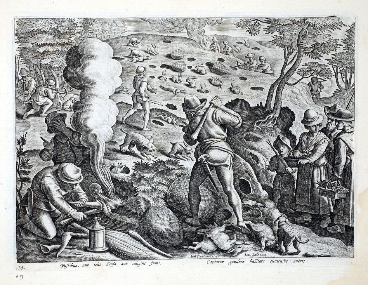 Polowanie na króliki, ilustracja z „Venationes, Ferarum, Avium, Piscium” (O polowaniach: dzikie zwierzęta, ptaki, ryby), ryt. Jan Collaert (1566-1628), wyd. autorstwa Phillipusa Gallaeusa, Amsterdam autorstwa Jan van der Straet