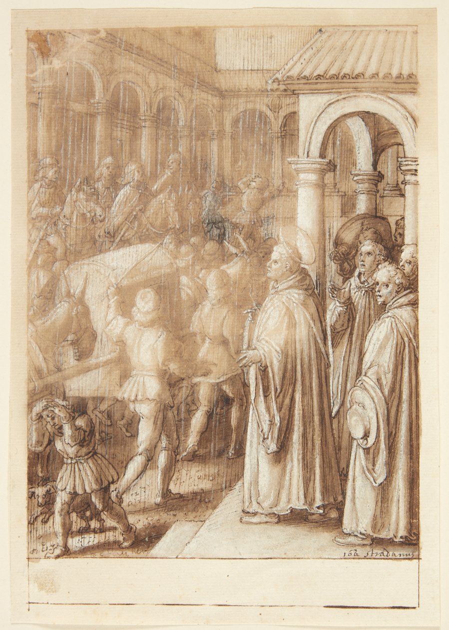 Historia S. Giovanniego Albertiego Fiorentino. Na placu święty oskarża biskupów Florencji o symonię(?) autorstwa Jan van der Straet
