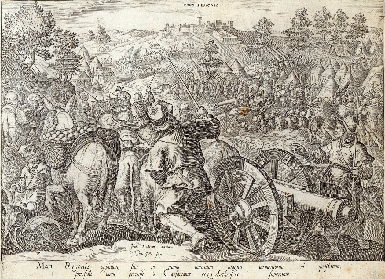 Bitwa pod Mons Regionis, tablica z "Historii Medyceuszy", wyryta przez Philipa Galle