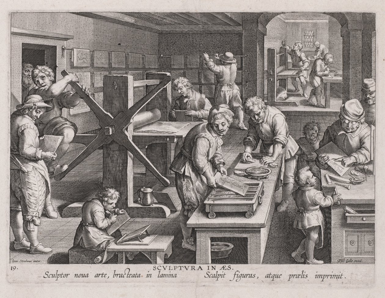 Rzeźba w Aes, warsztat grawera autorstwa Jan van der Straet, called Johannes Stradanus