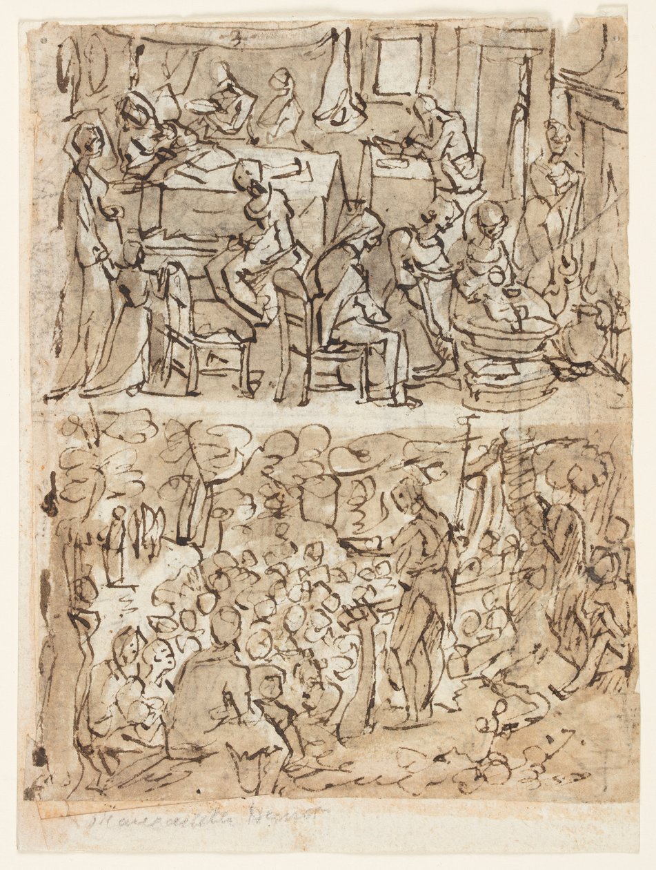 Cztery sceny z życia św. Jana Chrzciciela, projekty wstępne do serii druków (recto i verso) autorstwa Jan van der Straet, called Stradanus