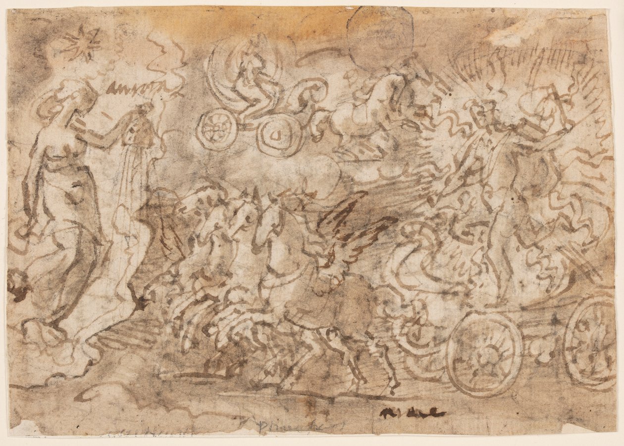 Strona szkicownika; Apollo i Aurora autorstwa Jan van der Straet, called Stradanus