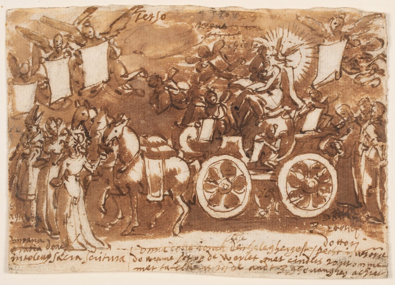 Strona szkicownika; Rydwan i trzy konie autorstwa Jan van der Straet, called Stradanus