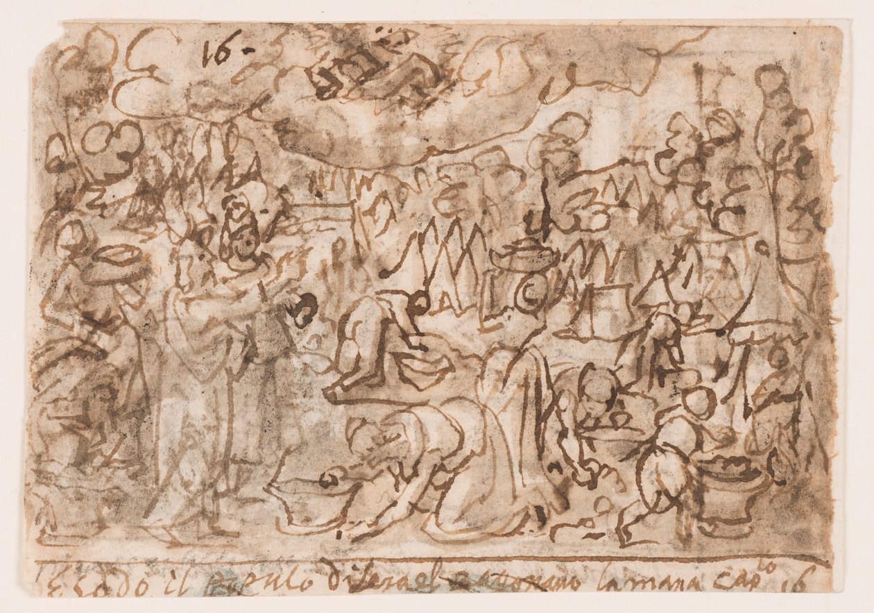 Strona szkicownika; Exodus - zbieranie manny; Poświęcenie autorstwa Jan van der Straet, called Stradanus