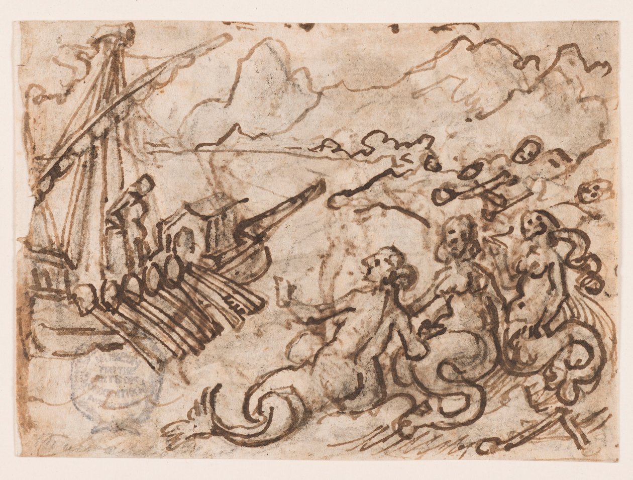 Strona szkicownika: Ulisses mija syreny (recto); Ulisses w Zaświatach (verso) autorstwa Jan van der Straet, called Stradanus