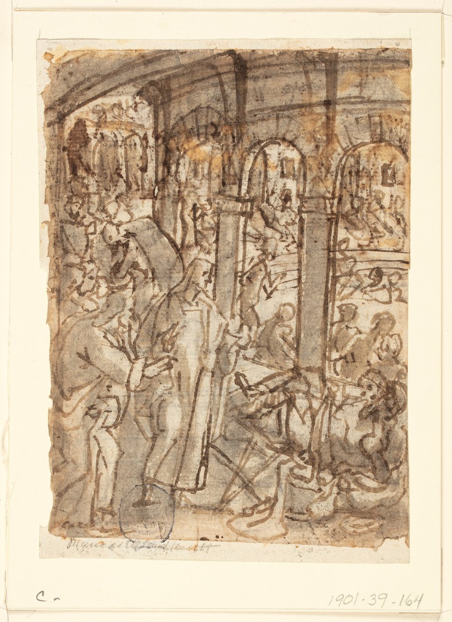 Recto: Chrystus uzdrawiający paralityków w pobliżu sadzawki Bethesda; Verso, powyżej: Merkury, patron podróżników; Verso, poniżej: studia mężczyzny przy otwartych drzwiach autorstwa Jan van der Straet, called Stradanus