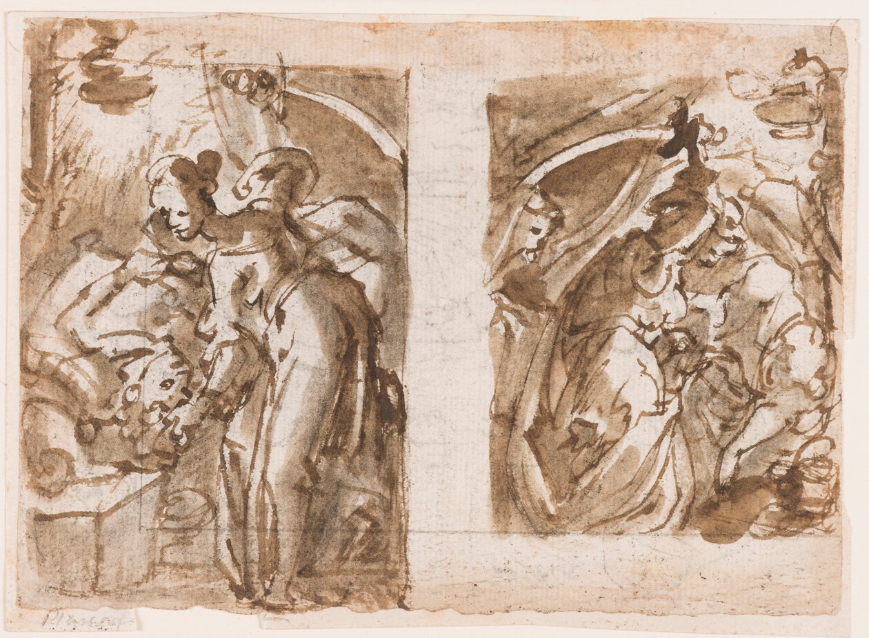 Recto: Dwa widoki Judith zabijającej Holofernesa; Verso: Fontanna w Fiesole autorstwa Jan van der Straet, called Stradanus