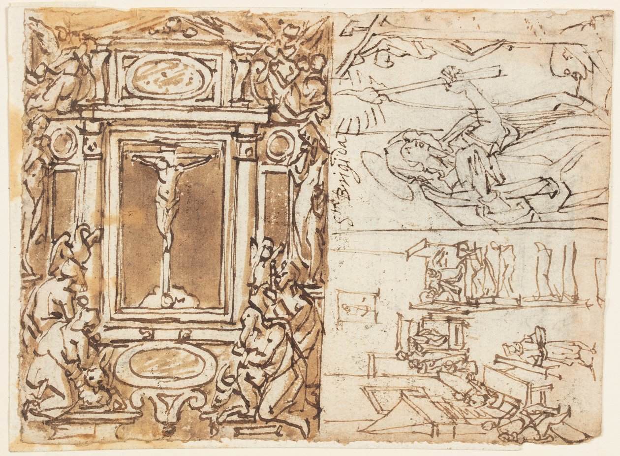 Strona szkicownika; Pomnik Marka Aureliusza Antoniusza z Synem; Studiuj do grawerowania autorstwa Jan van der Straet, called Stradanus