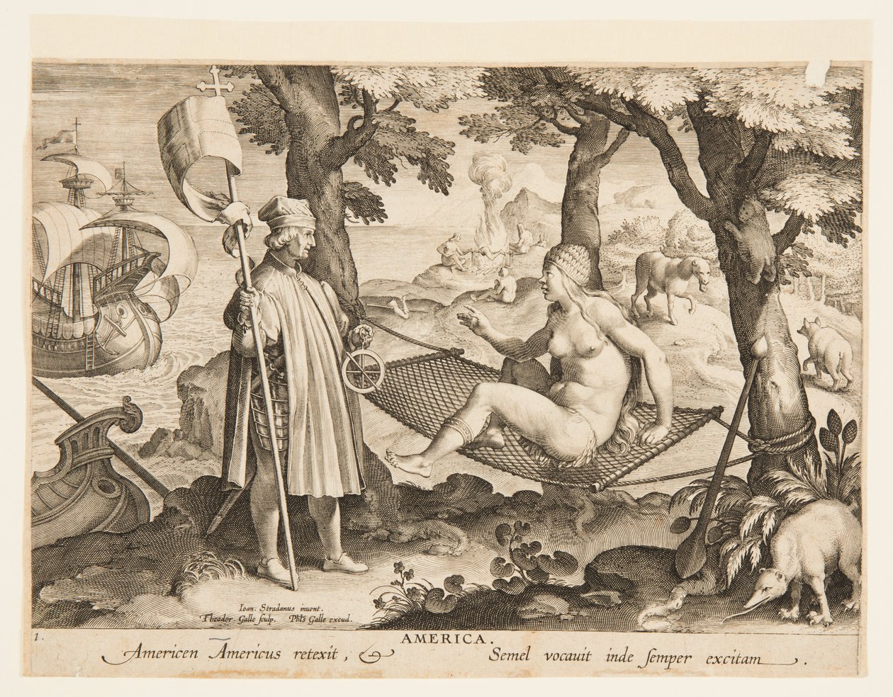 Odkrycie Ameryki, płyta 1 z „Nova Reperta” (Nowe Wynalazki Współczesności) autorstwa Jan van der Straet, called Stradanus