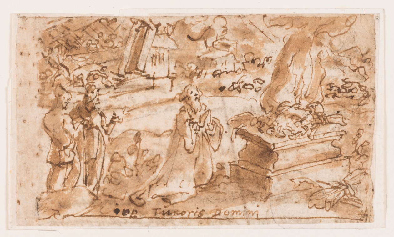Ofiara Hioba, projekt wstępny do "Spiritus Timoris Domini" (Dar bojaźni Pańskiej), płyta 7 z serii druków "Siedem darów Ducha Świętego" autorstwa Jan van der Straet, called Stradanus