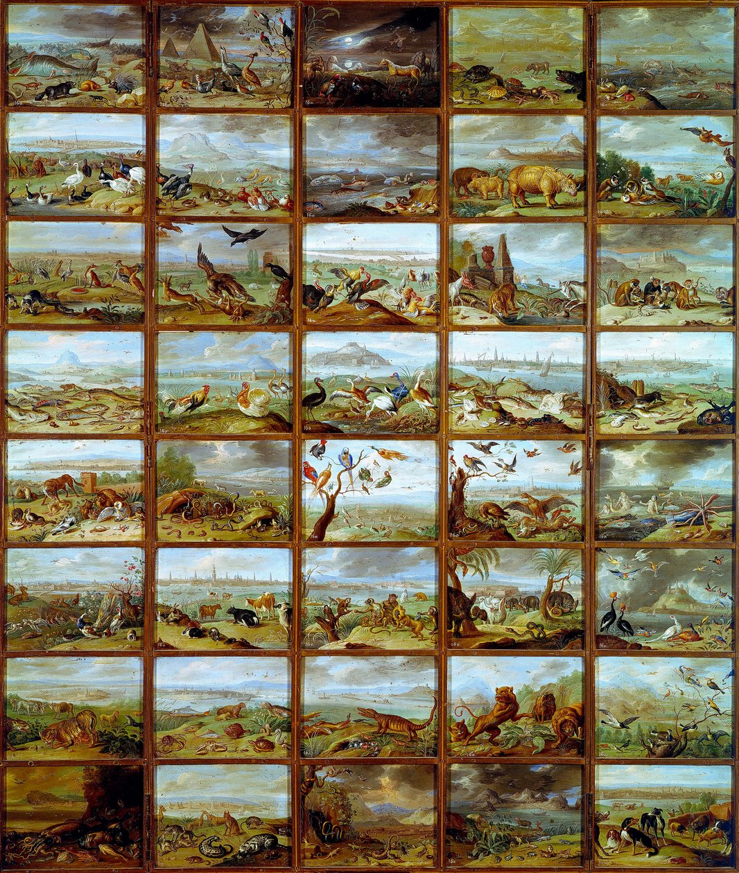 Zwierzęta Tabela przedstawiająca przedziały odpowiadające różnym gatunkom zwierząt. Obraz Jana Van Kessela (1626-1679) Madryt XVII w., Muzeum Prado autorstwa Jan van the Elder Kessel