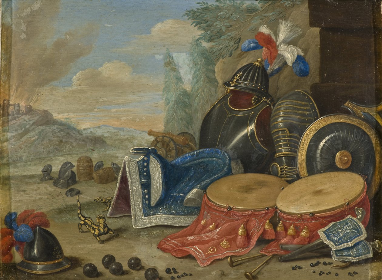Emblemes de guerre - Emblematy wojny Kessela, Jana van Starszego (1626-1679). Olej na miedzi. Wymiar : 19x25 cm. Muzeum Narodowe w Sztokholmie autorstwa Jan van the Elder Kessel