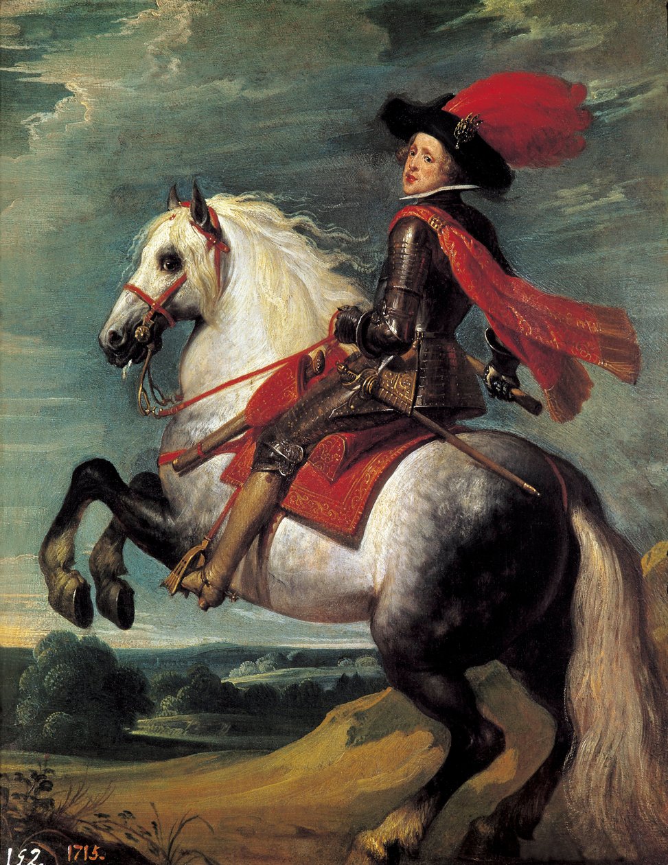 Portret jeździecki Filipa IV. Filip IV (1605-1665), król Hiszpanii reprezentowany w wieku 20 lat. Obraz Jana van Kessel I dit Le Vieux (1626-1679) autorstwa Jan van the Elder Kessel