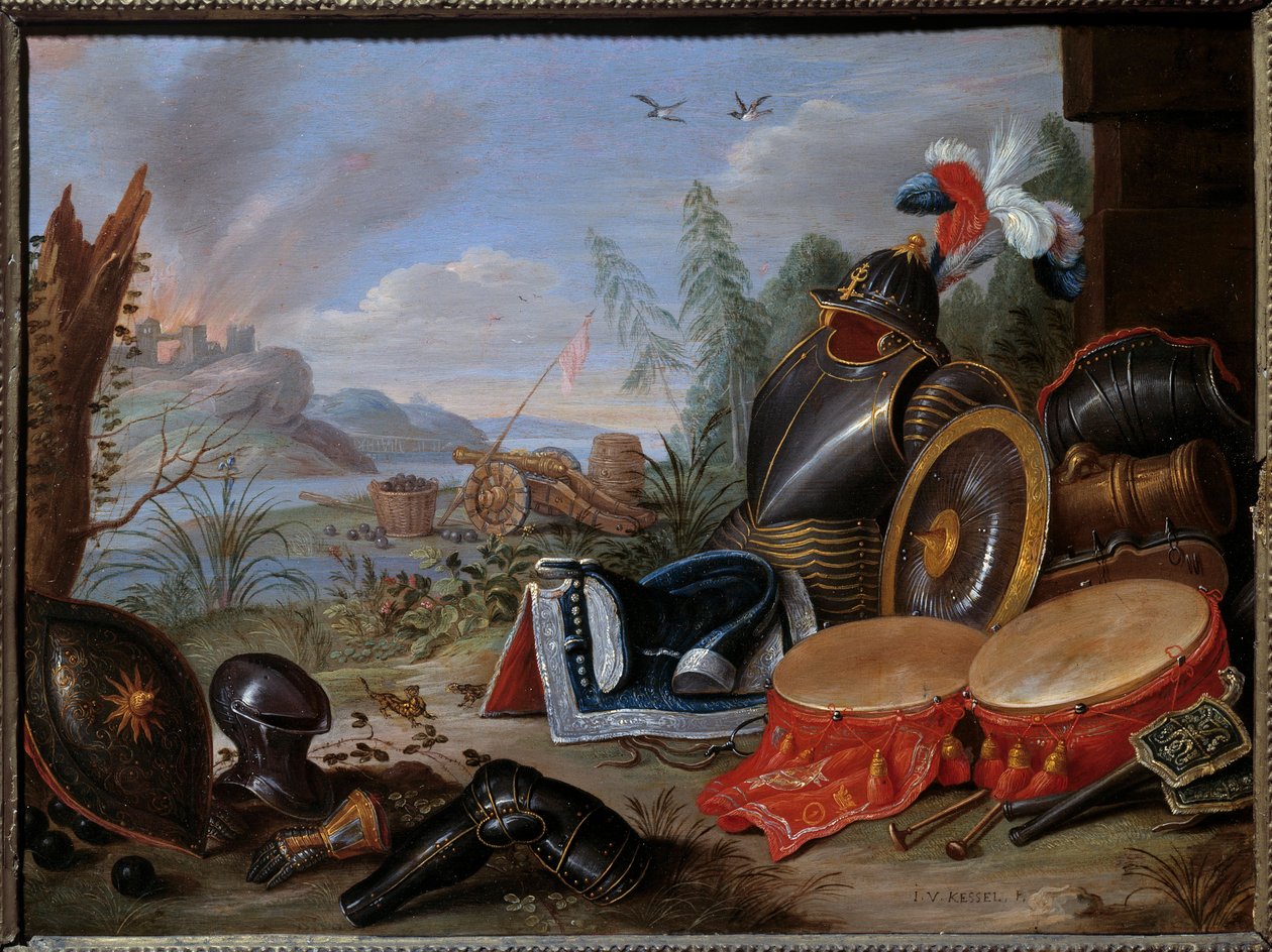Trofeum broni. Obraz Jana I Kessela Stary (1626-1679) Ec. Bujda. autorstwa Jan van the Elder Kessel