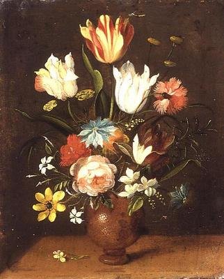 Tulipany, róże, róże i inne kwiaty w wazonie autorstwa Jan van the Elder Kessel