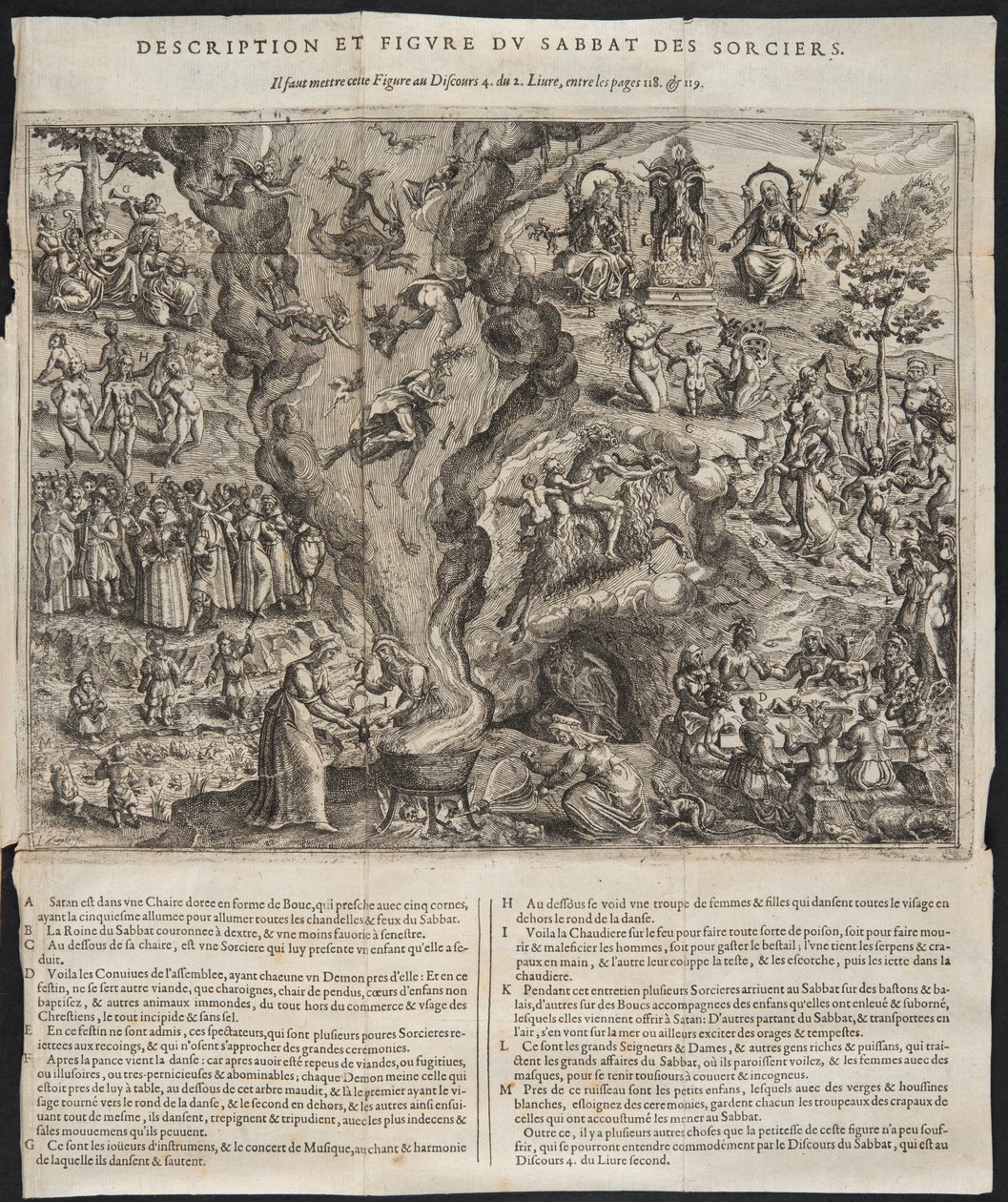 Fragment obrazu Sabat czarownic, ilustracja z Tableau de LInconstance des Mauuais Anges et Demons, Pierre de Lancre, 1613 r. autorstwa Jana Ziarnki