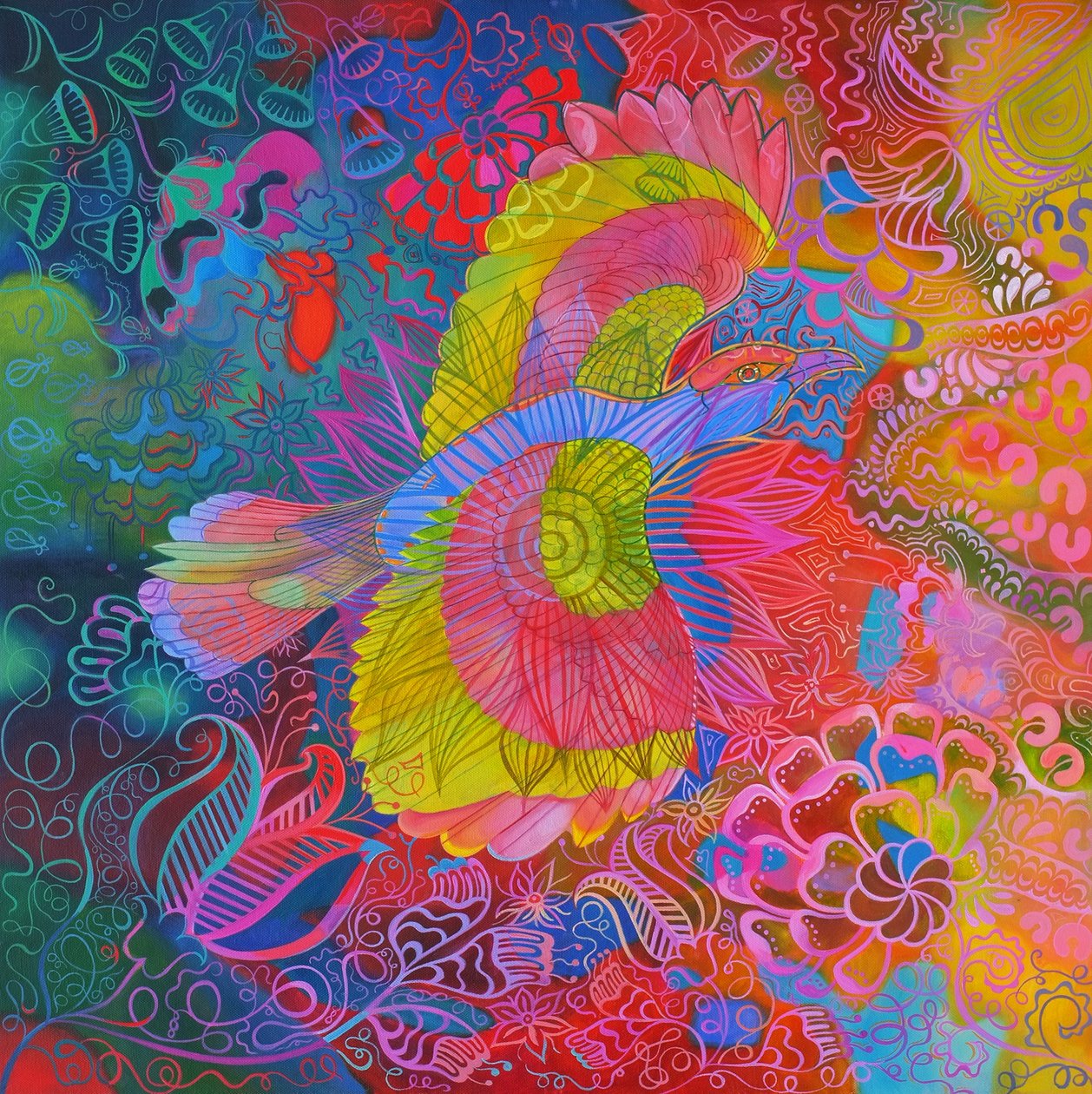 Latający indyjski ptak rolkowy, 2013, autorstwa Jane Tattersfield