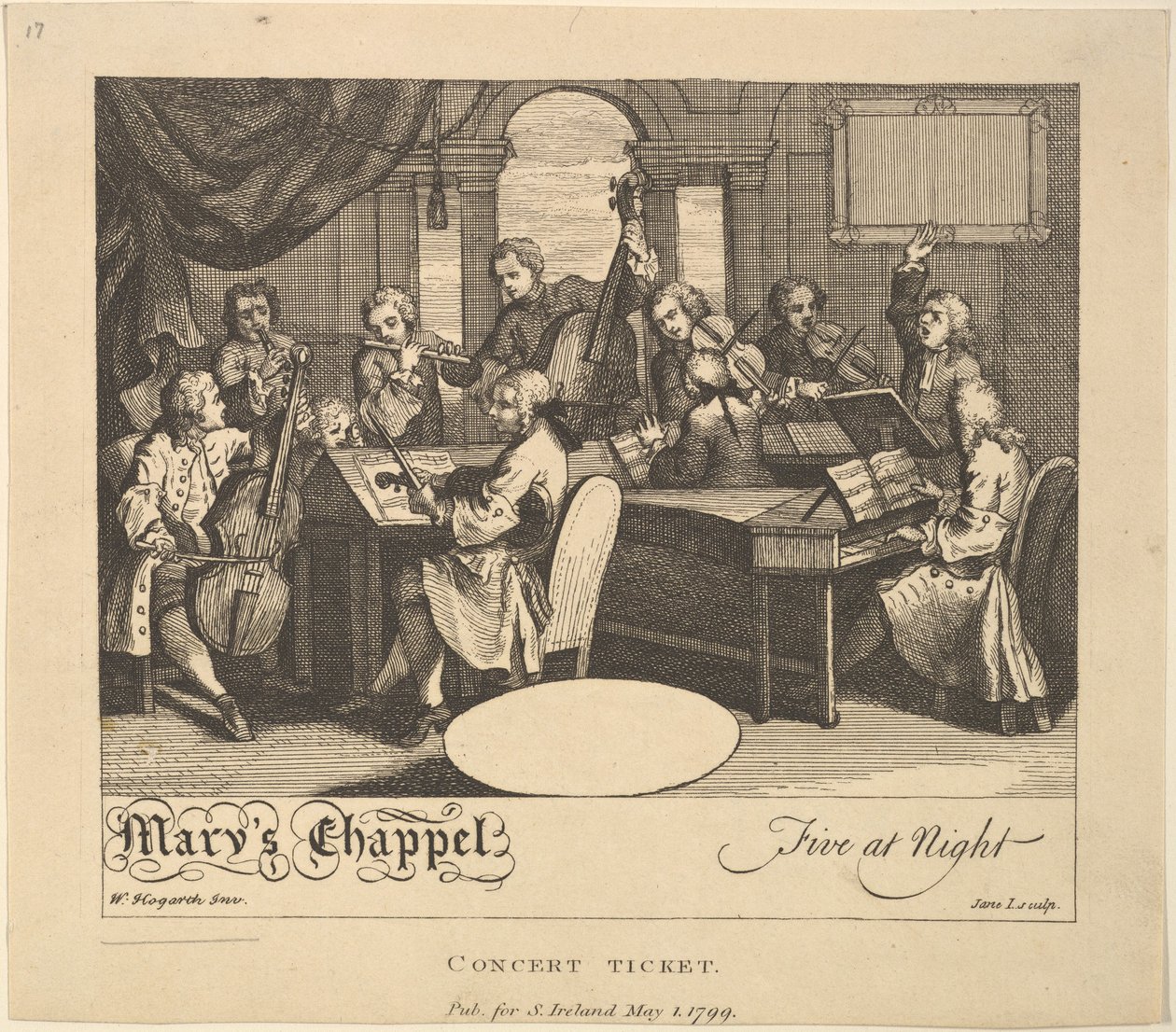 Bilet na koncert - Kaplica Maryi, Piąta w nocy, 1 maja 1799. autorstwa Jane Ireland