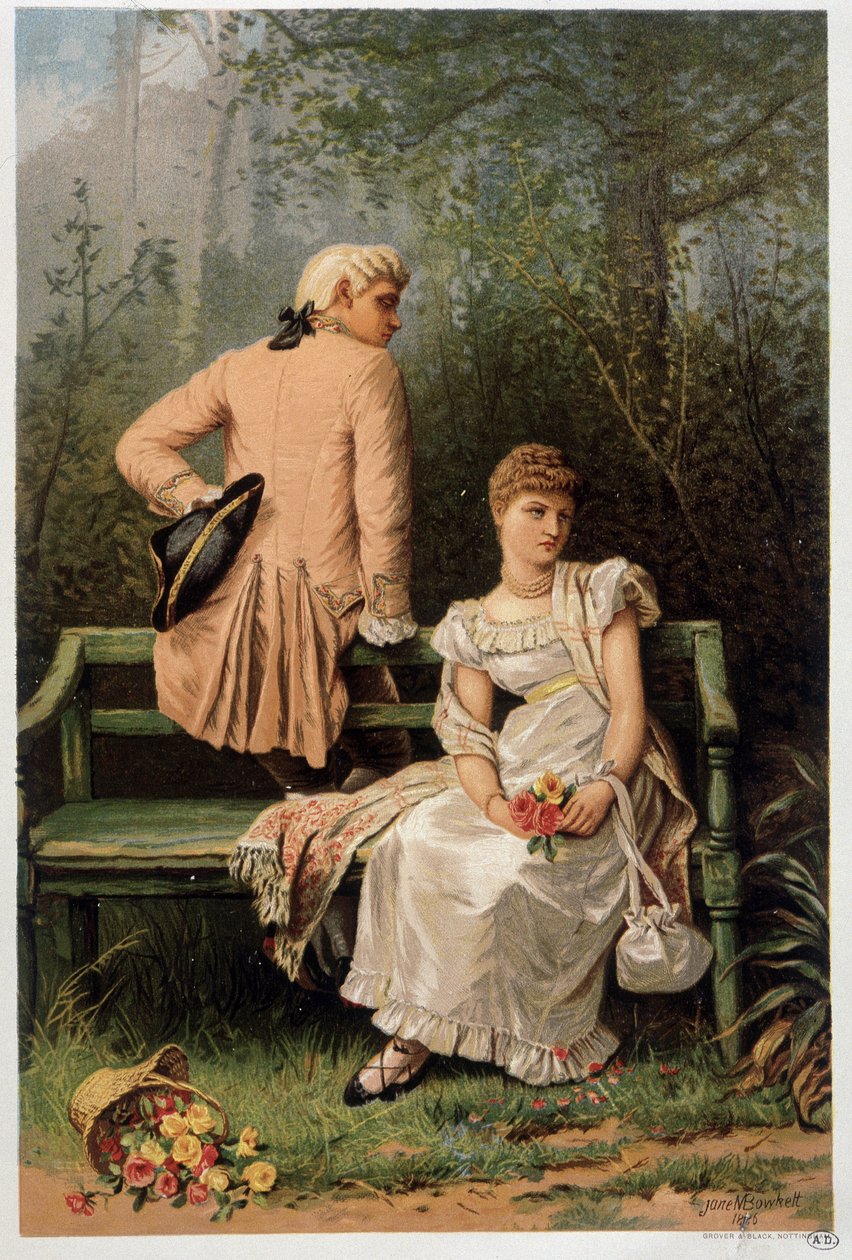 Scena wyrzutów między kochankami, angielski chromo autorstwa Jane Maria Bowkett