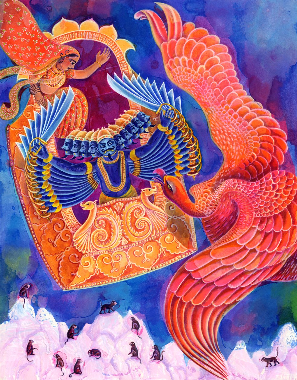 Ram i Sita, 1999 (atrament i gwasz) autorstwa Jane Tattersfield