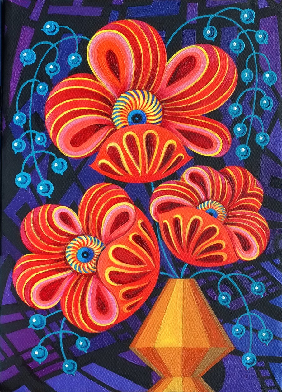 Czerwone kwiaty z jagodami, 2016, autorstwa Jane Tattersfield