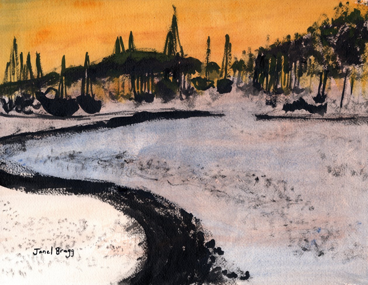 Cap Sante Marina in Ink, ok. 2020 (tusz i akwarela na papierze) autorstwa Janel Bragg