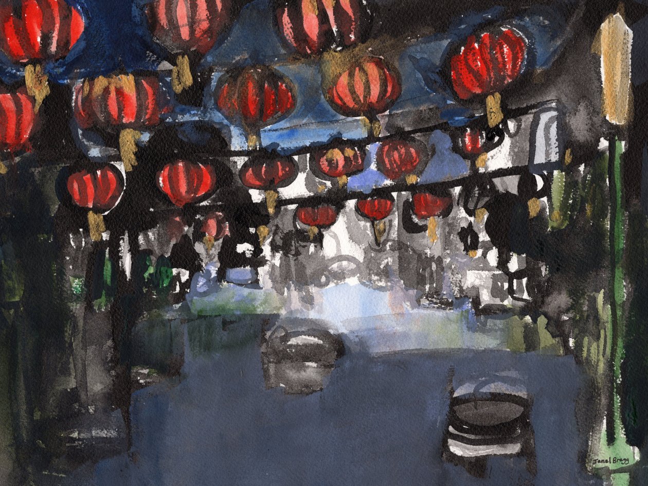 Chinatown, ok. 2023 (tusz sumi, akwarela na papierze) autorstwa Janel Bragg