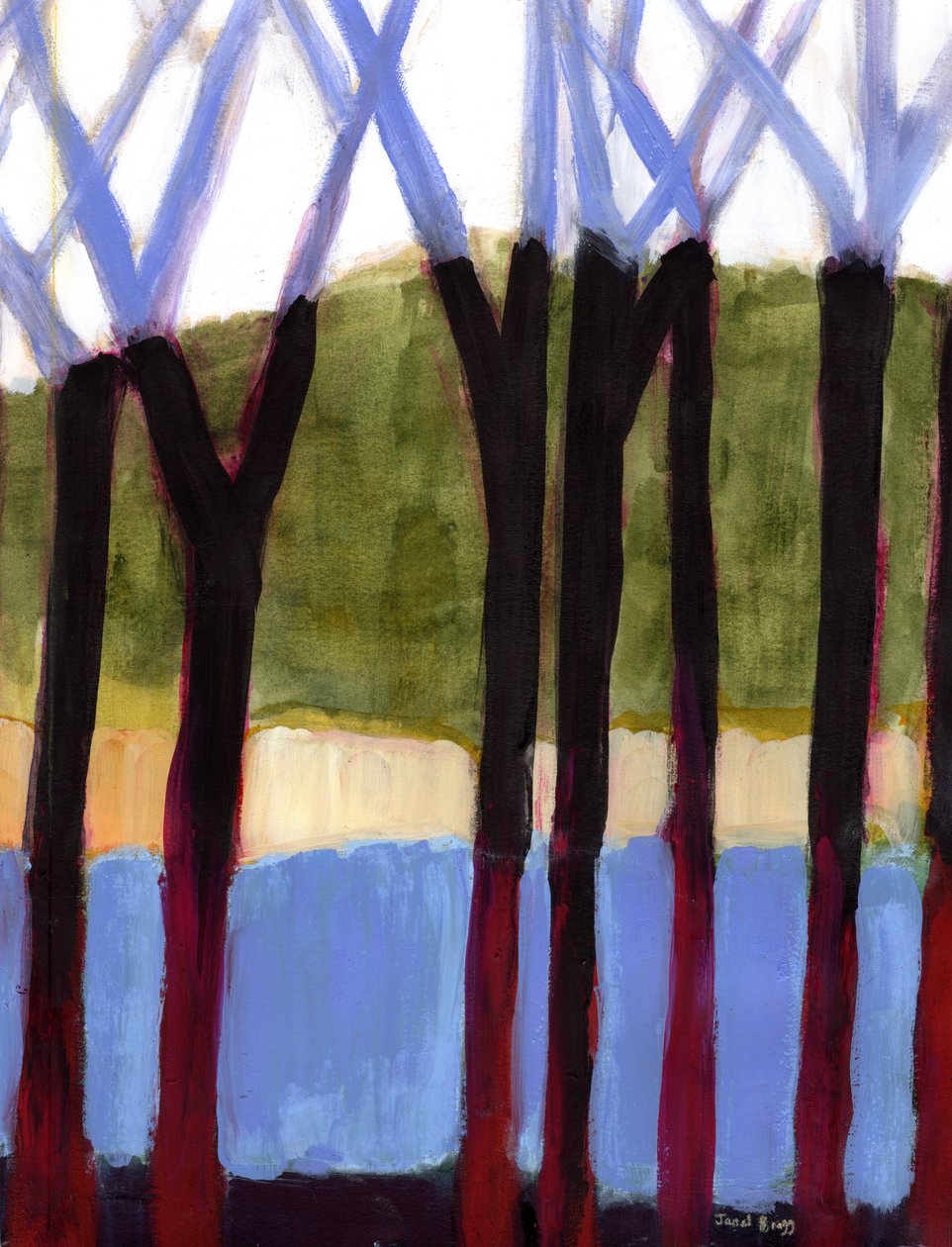 Holiday Hideaway in Lavender II, ok. 2023 (tusz sumi, akwarela i kazeina na papierze) autorstwa Janel Bragg