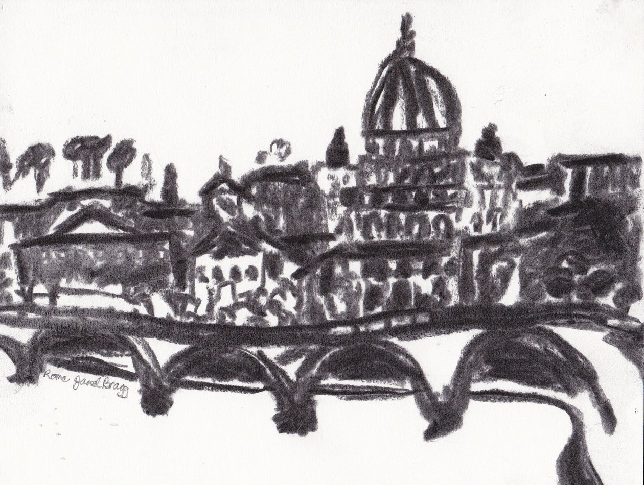 Bazylika Świętego Piotra w Rzymie, ok. 2014 (węgiel na papierze) autorstwa Janel Bragg