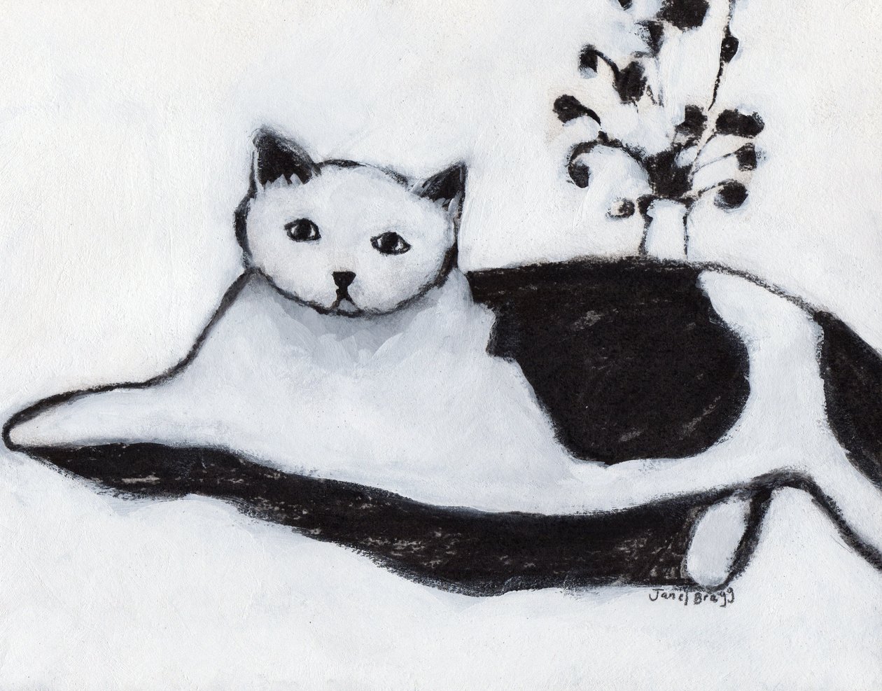 Thomas the Cat Lounging, ok. 2018 (mieszane media na papierze) autorstwa Janel Bragg