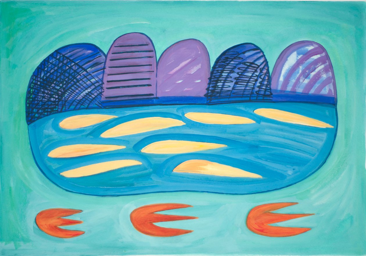 Góry i jezioro, 2015 (akwarela i gwasz) autorstwa Janet McKenzie