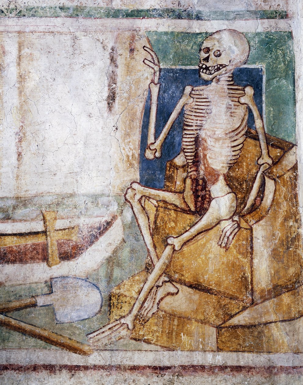 Kościół obronny w Hrastovlje, Kościół Trójcy Świętej, płyta grobowa otwierająca śmierć, Taniec śmierci (1490), fragment fresków Janeza Iz Kastvy, Słowenia autorstwa Janez Kastav