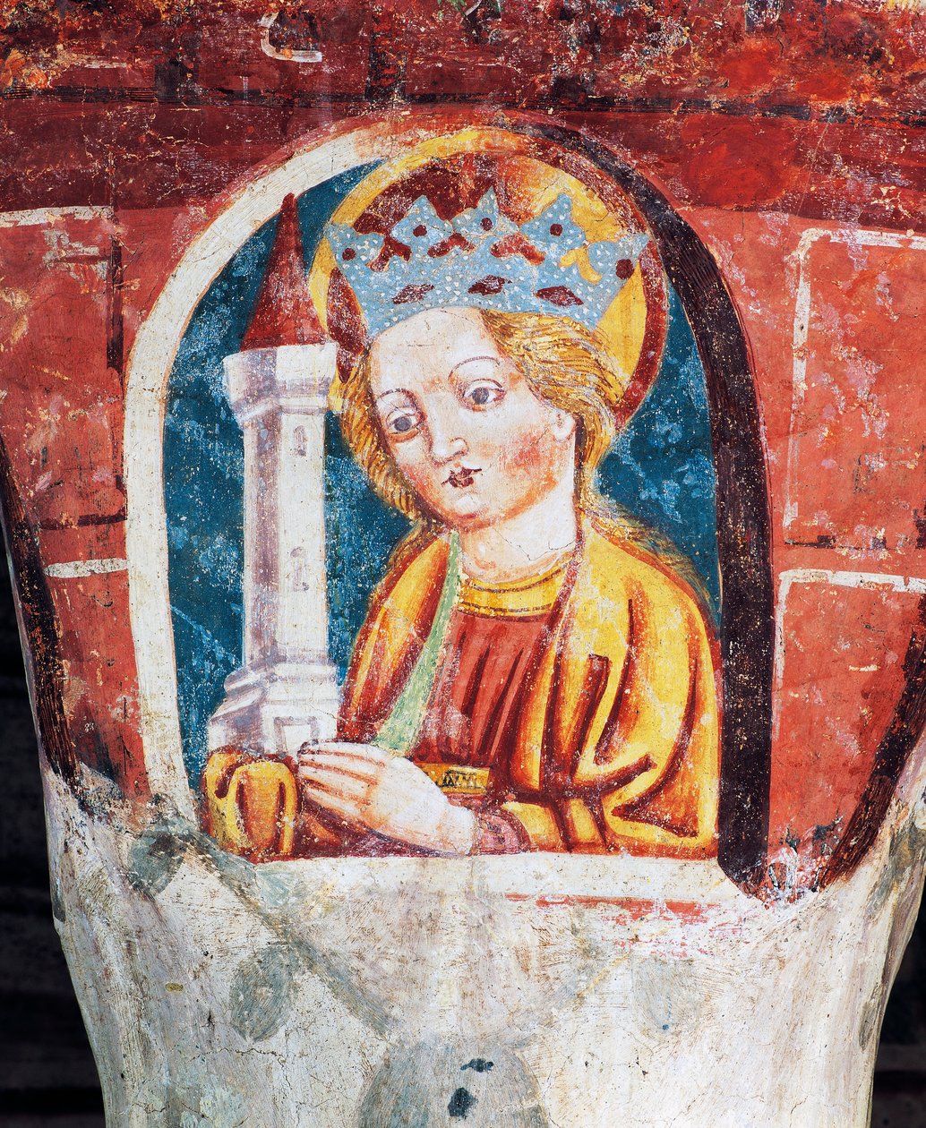 Kościół obronny w Hrastovlje, kościół Trójcy Świętej, Santa Barbara, fragment fresków Janeza Iz Kastvy (1490), Słowenia autorstwa Janez Kastav
