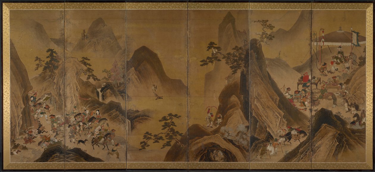 Tatarzy polujący w górskim krajobrazie autorstwa Japan, Edo period