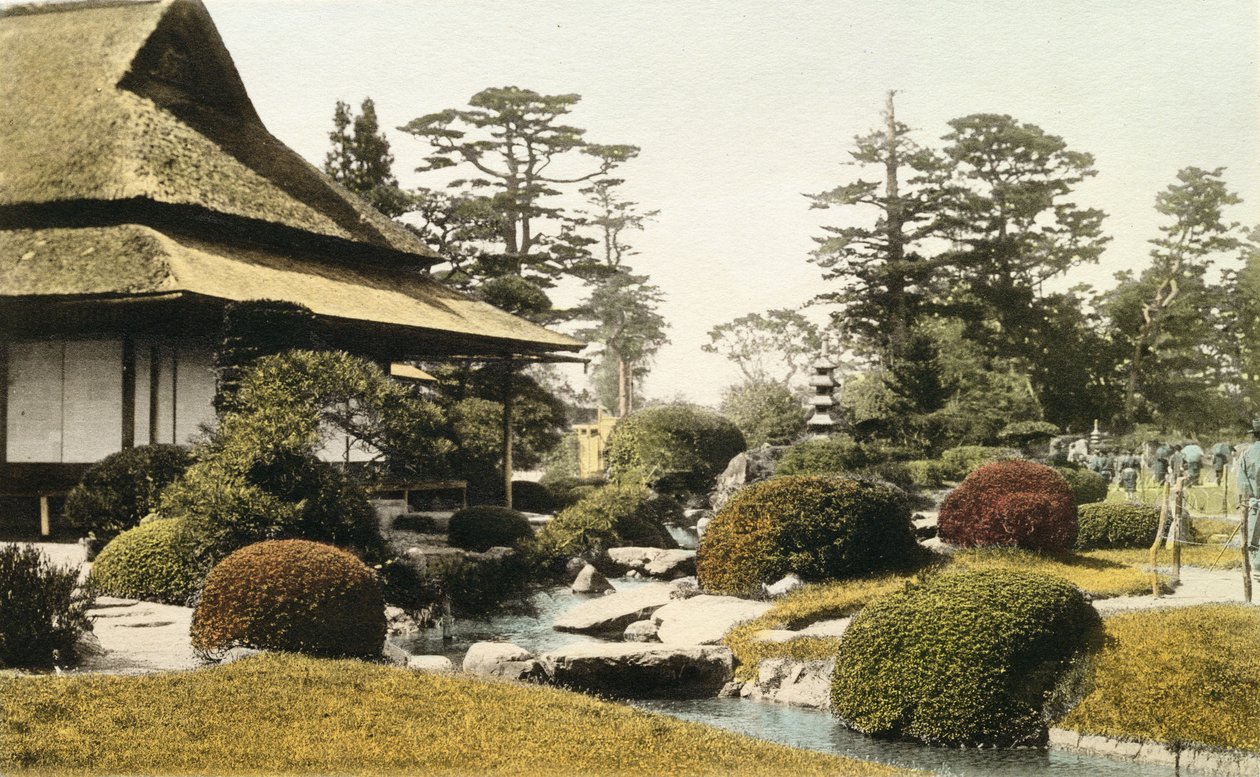 Charakterystyczny ogród japoński, koniec XIX w. (zdjęcie ręcznie kolorowane) autorstwa Japanese Photographer