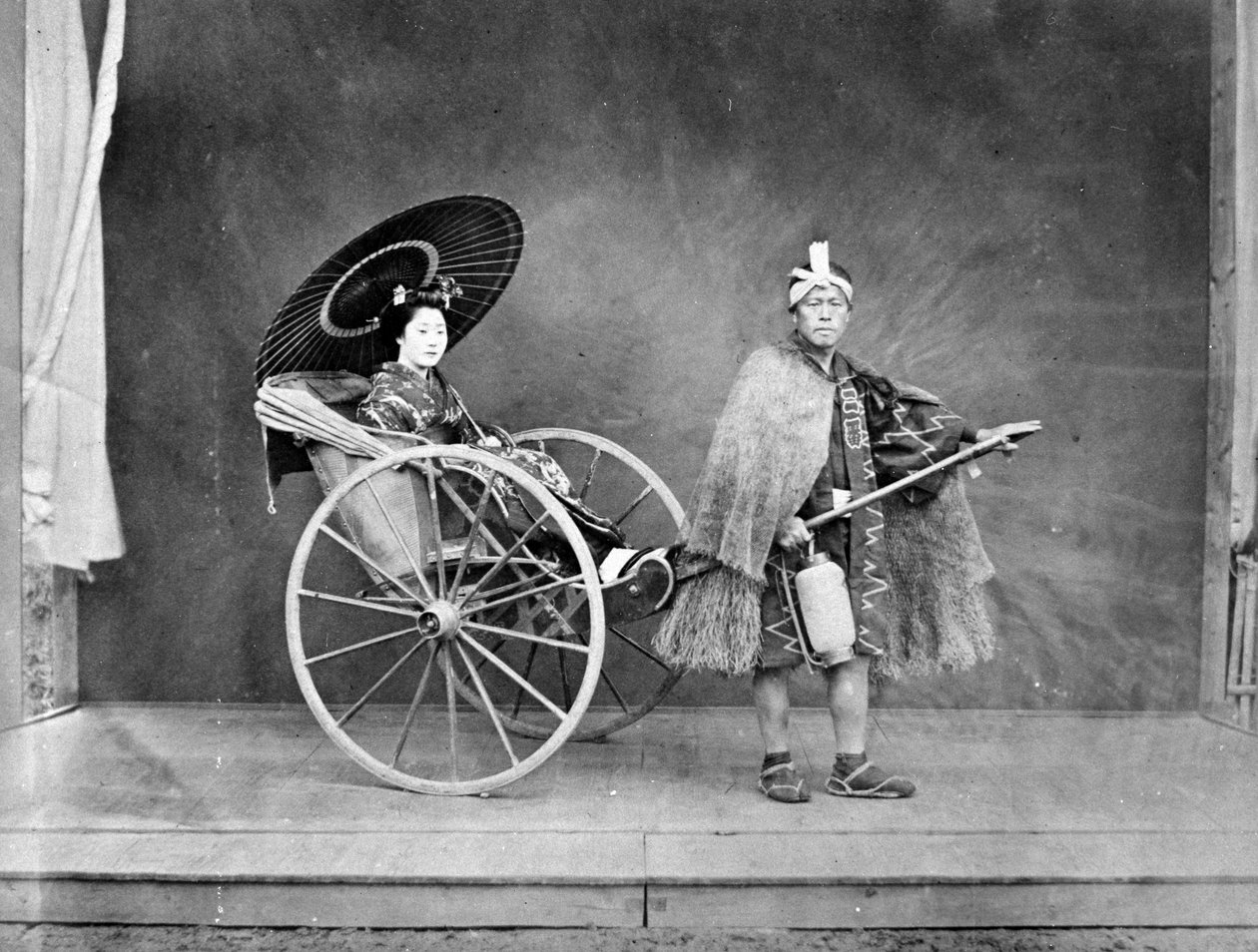 Gejsza w rikszy, ok. 1870 autorstwa Japanese Photographer