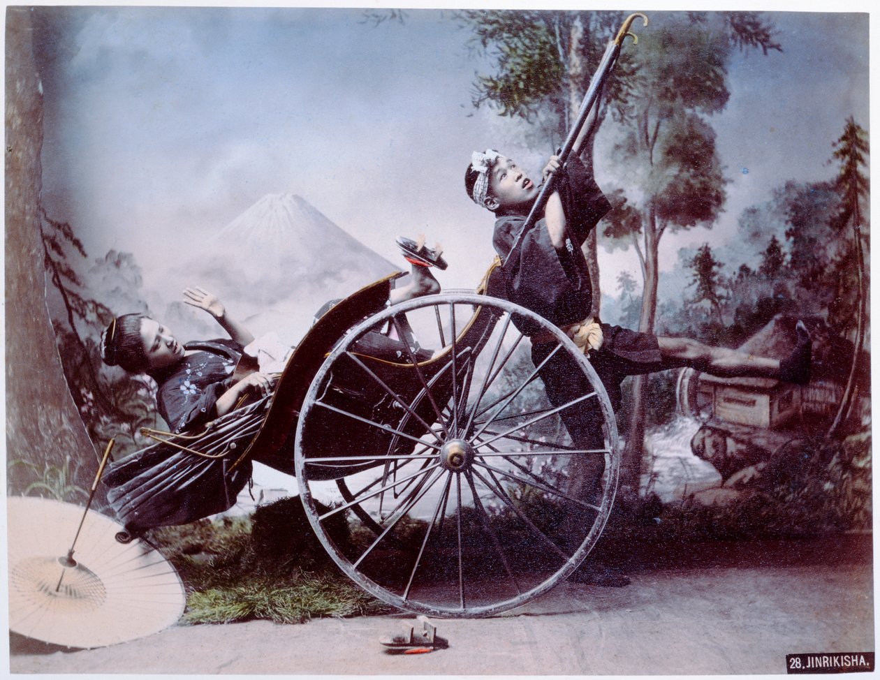 Wypadek rikszy, ok. 1900 (kolorowe zdjęcie) autorstwa Japanese Photographer