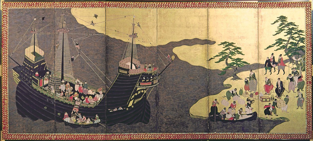 Przybycie Portugalczyków do Japonii w 1640 autorstwa Japanese School