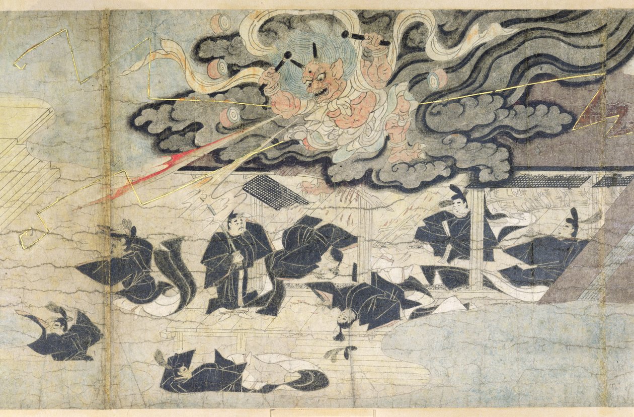 Demoniczny grzmot, świątynia Tenjin, okres Kamakura (1185-1333) (atrament na jedwabiu) autorstwa Japanese School