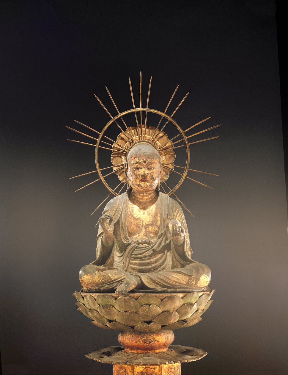 Jizo Bosatsu (Ksitigarbha), okres Kamakura (1185-1333), druga połowa XIII wieku (drewno, lakier i płatki złota) (patrz także 394837) autorstwa Japanese School