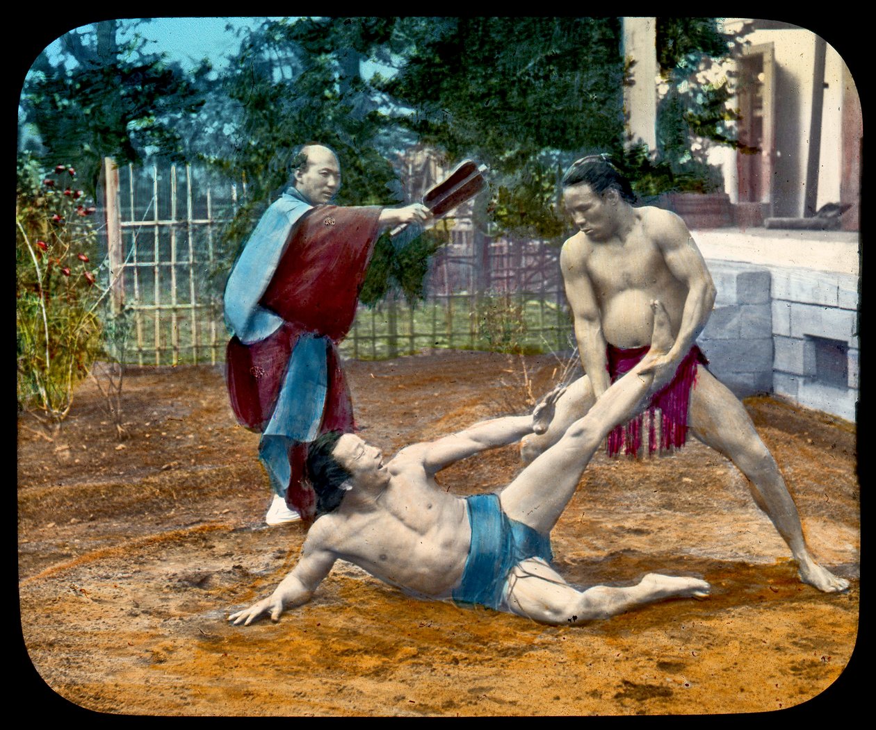 Magic Lantern Slide zapaśników sumo. 1895 autorstwa Japanese School