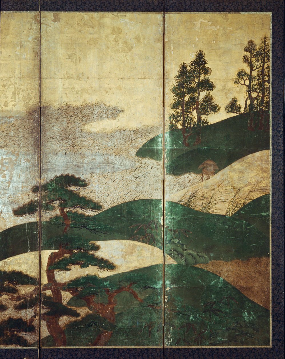 Moonlight Landscape (pióro i atrament, kolor, złoty papier na panelu) (patrz 216573, 216574) autorstwa Japanese School