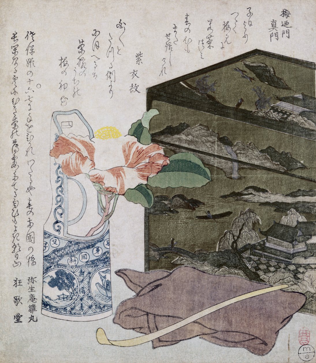 Martwa natura z kamelią, ok. 1820 (kolorowy drzeworyt) autorstwa Japanese School